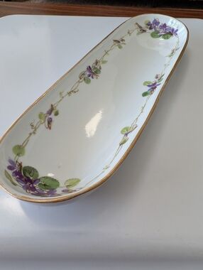 Rare Antique MEISSEN Marcolini Period Porcelain Pen Tray - Hand Painted Violets